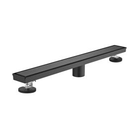 24 Inch Linear Shower Drain with 2-in-1 Flat & Tile Add Removable Cover, 304 Stainless Steel with Hair Strainer and Leveling Feet, Matte Black