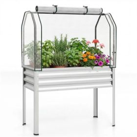 3-in-1 Metal Raised Garden Bed with Mini Greenhouse Cover, Elevated Planter Box - Silver