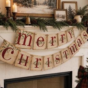 Christmas Decorations - Vintage Merry Christmas Banner For Home Decor