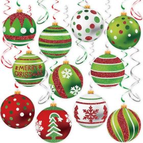 30 Pack Christmas Ball Hanging Swirls, Xmas Ball Ornaments With Ceiling Streamers, Hanging Holiday Decorations For Indoor & Outdoor