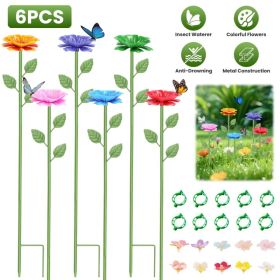 6Pack Metal Bee Watering Stations, Anti-Drowning Bee Butterfly Feeders Pollinator Stakes with Artificial Flowers for Outdoor Garden Courtyard Decor
