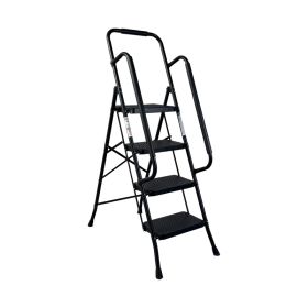 4 Step Ladder, Folding Step Stool with Wide Anti-Slip Pedal, Sturdy Steel Ladder, Convenient Handrail, Lightweight, Portable Steel Step Stool