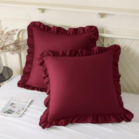 2 Pack Ruffle Pillow Cases 18x18 Inches, Burgundy