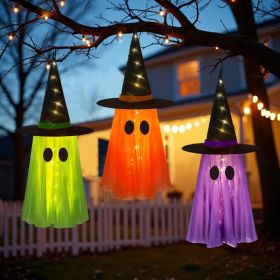 3 Pack Light-up Halloween Hanging Witch Ghost Decor Outdoor