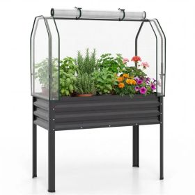 3-in-1 Metal Raised Garden Bed with Mini Greenhouse Cover, Elevated Planter Box - Black