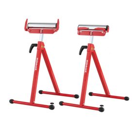 2-Pack Heavy Duty Metal Folding Roller Stand with Edge Guides Portable Woodworking Support - Red