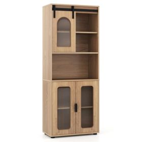 59" Freestanding Storage Cabinet with Sliding Door & Adjustable Feet, Modern Floor Cabinet for Bathroom Living Room