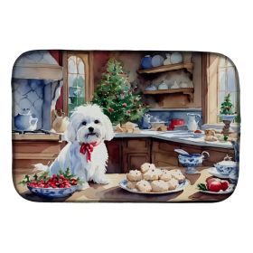 Maltese Christmas Cookies Dish Drying Mat Absorbent Dish Drying Mat Pad for Kitchen Counter Dish Drainer Mat for Countertop, 14 x 21", Multicolor