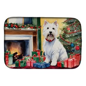 Westie Cozy Christmas Dish Drying Mat Absorbent Dish Drying Mat Pad for Kitchen Counter Dish Drainer Mat for Countertop, 14 x 21", Multicolor