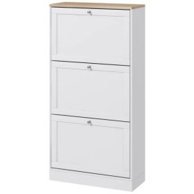 Modern Shoe Storage with 3 Flip Drawers and Adjustable Shelves, Shoe Cabinet Organizer for 18 Pairs of Shoes, White
