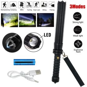 USB Rechargeable LED Flashlight Retractable Torch 3 Mode Zoomable Security Light Outdoor Flashlight Set