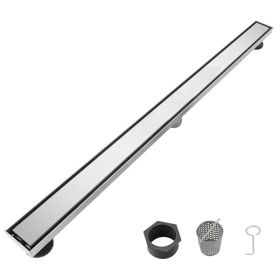 32 Inch Linear Shower Drain with 2-in-1 Flat & Tile Add Removable Cover, 304 Stainless Steel with Hair Strainer and Leveling Feet, Brushed Nickel