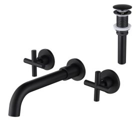 Wall Mounted Dual Handle Bathroom Sink Faucet with Pop-Up Drain (No Overflow)