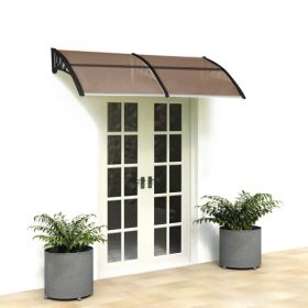 80x38in Door Window Awning With Brown Polycarbonate Panel & Black Bracket, Outdoor Rain Snow Sun Shade Cover, Durable 10-Year Lifespan, Easy Install