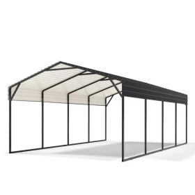 Galvanized Steel Carport, Outdoor Carport Full-Size Metal Carport Kit, 12' X 20' X 10.9', Charcoal