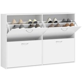 Flip Down Shoe Rack, Multi Cabinet, Wooden Shoe Shelf, Entryway, 4 Drawer Organizer, Freestanding Unit, White