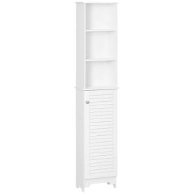 Tall Bathroom Storage Cabinet, Freestanding Linen Tower with 3-Tier Open Adjustable Shelf, White
