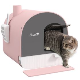 Cat Litter Box with Lid with Scoop and Filter, Pink