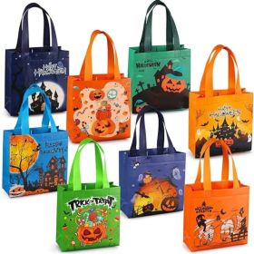 8PCS Halloween Trick or Treat Bags, Non-Woven Gift Tote Bags with Handles for Gifts Wrapping, Party Supplies, 7.9 * 7.9 * 3.15inch
