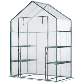 56" x 29" x 77" Walk-in Greenhouse, Mini Greenhouse with 4 Shelves, Roll-Up Door and Weatherized Cover, Clear