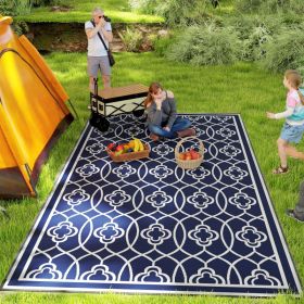 Reversible Outdoor Rug, Waterproof Plastic Straw With Carry Bag, 9 X 18, Blue & White Lantern