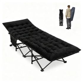 Black Foldable Heavy Duty Camping Cot 330LBS, Portable Outdoor Sleeping Bed with Cushion & Carry Bag for Camping Office Nap