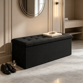 Linen Folding Storage Ottoman Bench 3 Inches with Padded Seat End of Bed Organizer Linen Upholstered Compact Seating
