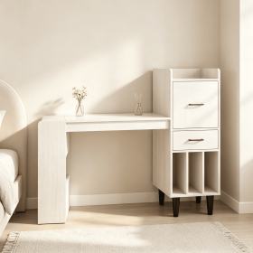 59" Home Office Desk with Side Storage Shelves And Drawer Cabinets for Bedroom - Wood Grain Computer Desk with Storage
