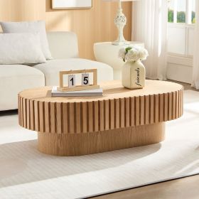 43.70Inch Modern Handcraft Drum Coffee Table Oval Coffee Table for Living Room,Small Wooden Coffee Table with Sturdy Pedestal for Office,ASH Colo