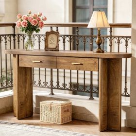 Oval Country Style Wood Console Table with 2 Drawers And Storage Space  for Living Room Bedroom