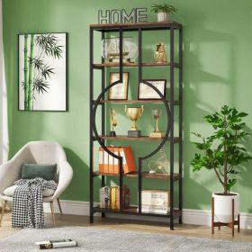 Industrial 6-Story Standalone Tall Bookshelf 180cm with 5 Open Shelves Free-Standing Library Storage Organizer