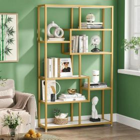 Modern Gold Bookshelf with 8 Open Shelves Standing Rack Organizer for Living Room Bedroom Office