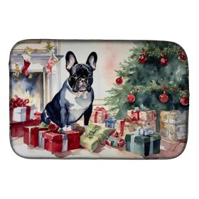 French Bulldog Cozy Christmas Dish Drying Mat Absorbent Dish Drying Mat Pad for Kitchen Counter Dish Drainer Mat for Countertop, 14 x 21", Multicolor