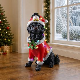 Christmas Dog Statue, Holiday Dog Figurine in Red Santa Outfit