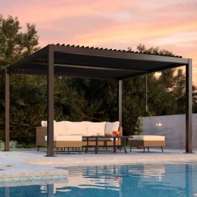 Louvered Pergola 10' X 12', Modern Style With Adjustable Louvers For Outdoor Roof, Garden, Easy Assembly, Durable, Charcoal