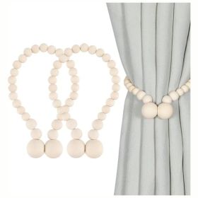 Magnetic Wooden Bead Curtain Tiebacks, Decorative Curtain Holdbacks For Home And Window Decor