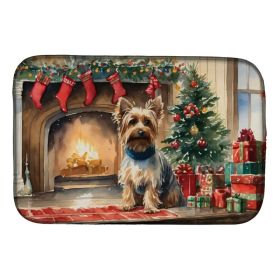 Silky Terrier Cozy Christmas Dish Drying Mat Absorbent Dish Drying Mat Pad for Kitchen Counter Dish Drainer Mat for Countertop, 14 x 21", Multicolor