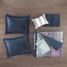 Queen Boho Comforter Set With Bed Sheets (Option: Navy)