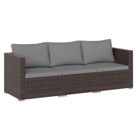 3 Pieces Outdoor Sectional Sofa Set with Soft Cushions (Color: Grey)