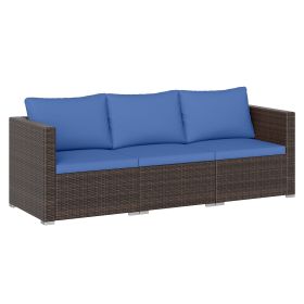 3 Pieces Outdoor Sectional Sofa Set with Soft Cushions (Color: Navy)