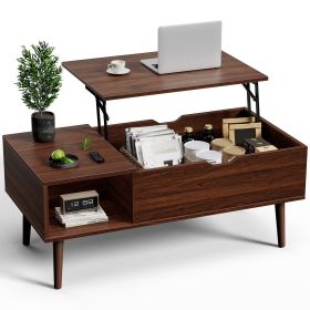 Lift Top Coffee Tables For Living Room 39.37"x19.7" Desk Tea Wood Dining Tables Adjustable Storage Shelf Easy Lift Or Lower (Color: grey red)