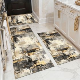 Three-piece kitchen rug set, non-slip and washable, abstract pattern kitchen hallway rug, soft and comfortable, suitable for sinks, floors, entra (Main Color: White, Main Material: Polyester)