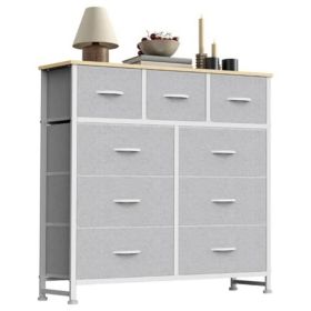 Dresser For Bedroom With 9 Fabric Storage Drawer Wardrobe Tall Chest Organizer Closet Adult Kids Clothes Cabinet Furniture (Color: Light gray)