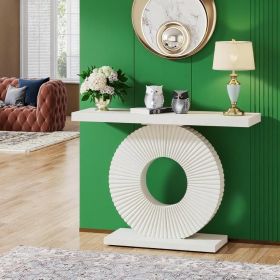 Modern Console Table 100 Cm Wooden Sofa Table with Geometric Base Elegant Home Decor Furniture (Color: White)